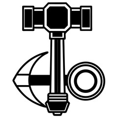 Stylized anchor and hammer silhouette isolated on white background