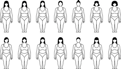 Diverse Women Body Types: Line Art, Minimalist, Body Positivity Illustration