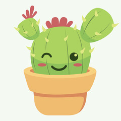 Cute cartoon succulent smiling summer characters prickly cacti vector set collection. Mexican desert plants blooming flowers. Childish nursery greenery foliage