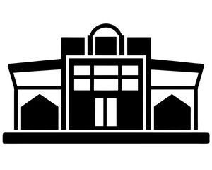 Mall Building Icon. Creative Shopping Mall Flat Design House Silhouette, Store vector icon set in black and white