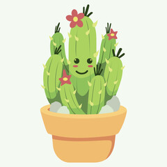Cute cartoon succulent smiling summer characters prickly cacti vector set collection. Mexican desert plants blooming flowers. Childish nursery greenery foliage