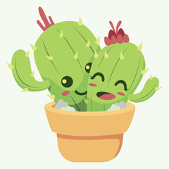 Cute cartoon succulent smiling summer characters prickly cacti vector set collection. Mexican desert plants blooming flowers. Childish nursery greenery foliage