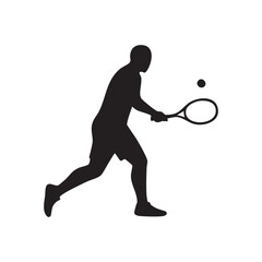 Tennis player hitting a ball silhouette isolated on white background