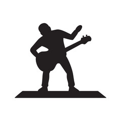 Silhouette of a Bass Guitarist Performing on Stage A Powerful Vector Illustration
