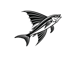 Obraz premium Flying fish silhouette line art vector illustration with a white background. Anchovy vector icon with a white background