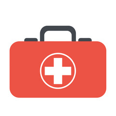 Obraz premium Red first aid kit with white cross symbol for emergency use 