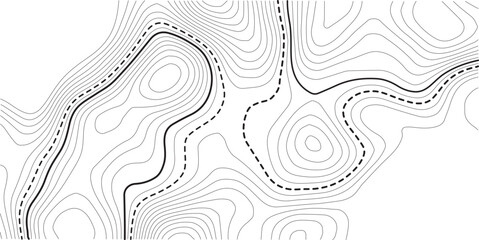 Geography landscape Topo contour map on white background, Topographic contour lines. Seamless pattern with lines Topographic map. Geographic mountain relief diagram line wave carve design.