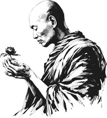 Meditation in Motion Thai monk linework vintage ink sketch hand drawn pen drawing illustration background vector