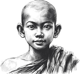 No Possessions, Infinite Riches Thai neophyte linework vintage ink sketch hand drawn pen drawing illustration background vector