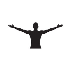 Black silhouette of a person with arms outstretched isolated on white background silhouette