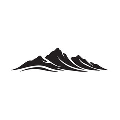 Stylized black mountain range silhouette isolated on white background