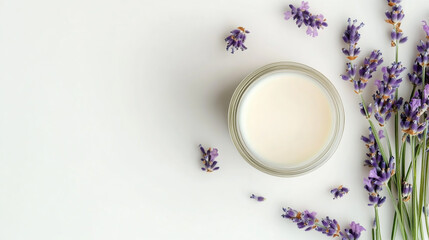 A beautiful morning breakfast scene featuring a fresh bouquet of pink rose blossoms next to a white plate with easter eggs and milk and a hot cup of herbal tea on the table