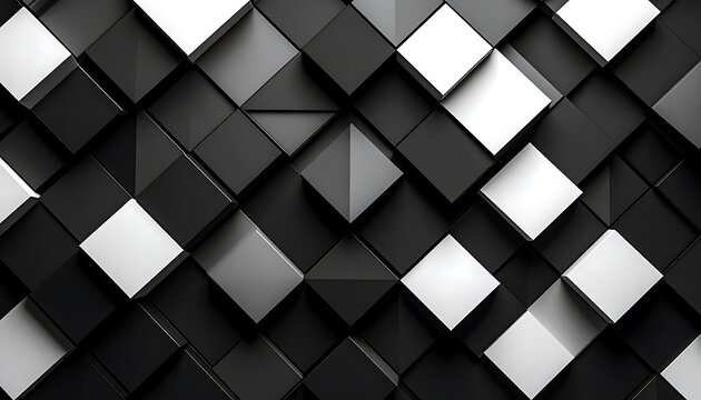 Abstract geometric pattern of squares and triangles in black and white