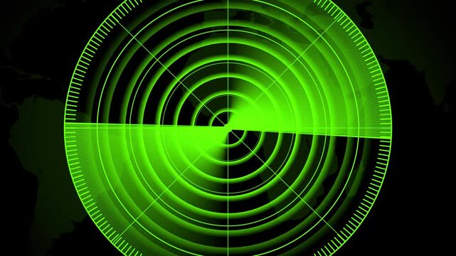 Digital Hud call Radar screen animation. Radar point to detect enemy position. signal waves, searching icon animation on black background.