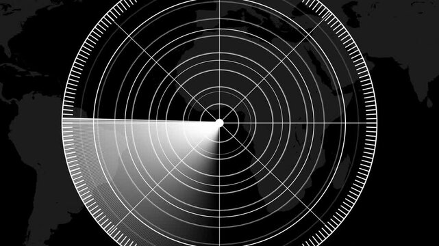 Digital Hud call Radar screen animation. Radar point to detect enemy position. signal waves, searching icon animation on black background.