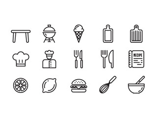 Food and Drink Icon Set with Doodle Style Illustrations for Web and Restaurant Use