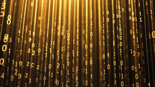 Golden Binary Code Flow - Digital Data Stream