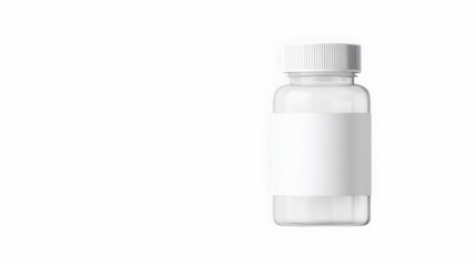 Clear pill bottle mockup with blank label for medicine or supplements
