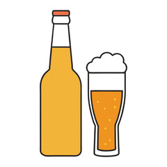A simple illustration showing a beer bottle next to a filled glass, capturing the refreshing essence of beer with clean lines and minimalistic style. Cheers!
