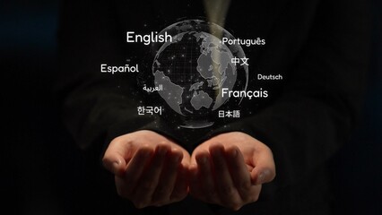 Global communication with multiple languages, digital translation tools, multilingual technology,...
