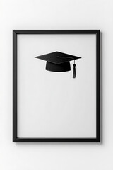 Graduation Cap Illustration: A framed minimalist design of a black graduation cap with tassel, symbolizing academic achievement and new beginnings.