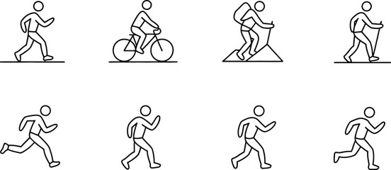 Minimalist Line Icons:  Active Lifestyle,  Fitness,  Outdoor Recreation,  Simple Style.