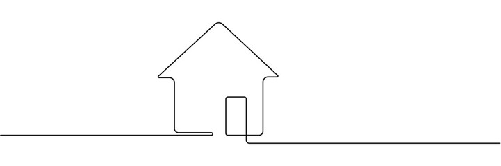 Continuous thin line home vector illustration, minimalist house icon. One line art cottage building Editable stroke