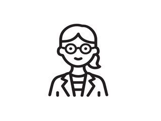 Female scientist icon confident clean 2D vector line art  