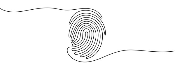 Linear drawing of a fingerprint. Continuous line drawing of biometric scan symbol on white background Editable stroke