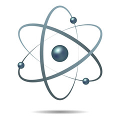 Atom icon in flat design. Colored molecule symbol or atom symbol isolated. Vector illustration.