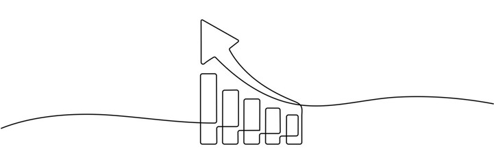 Continuous line drawing of graph. Illustration vector of arrow up. Bar chart line art. Business growth. Object one line. Single line design Editable stroke