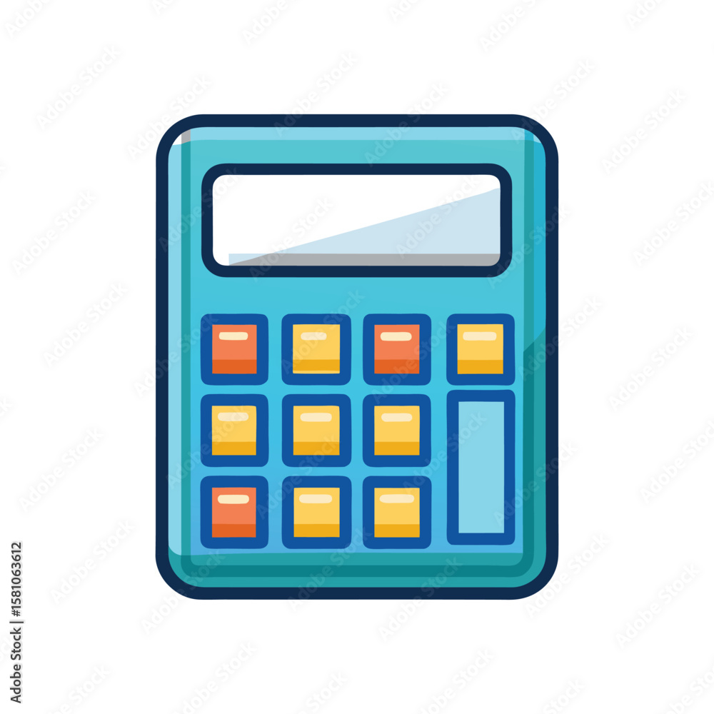 Aufkleber modern teal calculator with colorful buttons and display isolated on white background