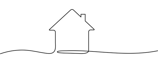 Continuous thin line home vector illustration, minimalist house icon. One line art cottage building Editable stroke