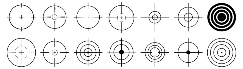 Set of vector Aim icons isolated. Sniper aim Icon Editable stroke