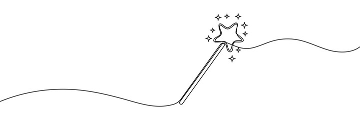 Magic wand Continuous one line drawing. Decoration element. Perfect for invitations, fabric, textile, linens, posters, prints, banners. Editable stroke