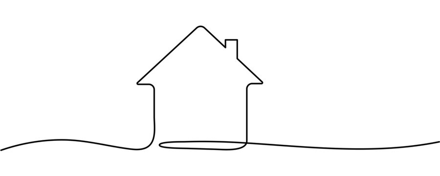 Continuous thin line home vector illustration, minimalist house icon. One line art cottage building Editable stroke