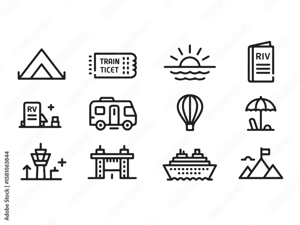 Poster a clear and simple name for this image could be: travel and web icon set for design and business use