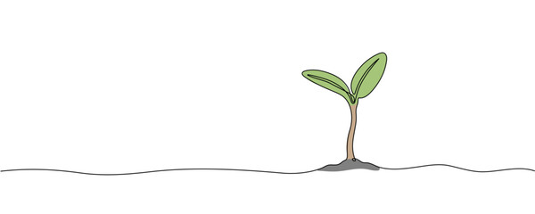 Plant Sprout in the ground, one line drawing vector illustration. Editable stroke