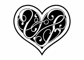 Calligraphic love heart sign. Vector Romantic illustration symbol join, passion and wedding. Calligraphy Design flat element of valentine day. Template for t-shirt, card, invitation.
