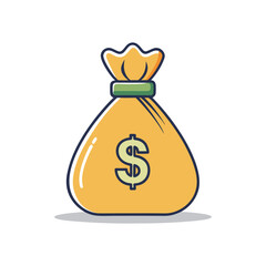 Stylized illustration of a yellow money bag with a dollar sign isolated on white background