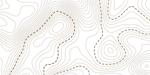  Vector contour map in minimal design. Brown dashed lines highlight elevation and landform. Useful for geospatial, educational, and environmental content.
