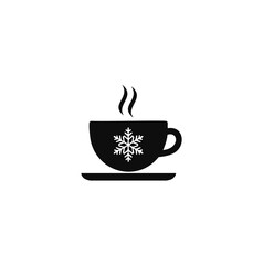 Black coffee cup with snowflake and steam saucer