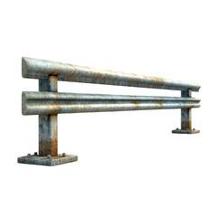 Guardrail, sturdy metal guardrail along a road, isolated on transparent background