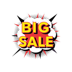 Obraz premium Dynamic comic book style big sale announcement with bold yellow text isolated on white background