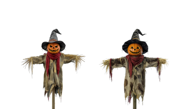Scarecrow with pumpkin head on transparent background png