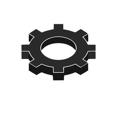 Black gear with white outline and isometric perspective cogwheel mechanical
