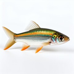 Fototapeta premium Radiant barb specimen showcasing vibrant coloration and detailed anatomy on white background