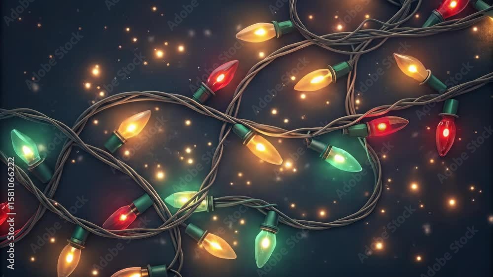 Aufkleber festive christmas string lights - a string of colorful christmas lights illuminates a dark backgroun