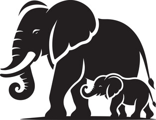 Obraz premium Elephant with Baby Walking in Silhouette