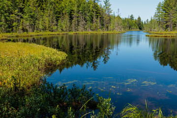 Calm water of Devils Lake near Boulder Juction, Wisconsin in early July